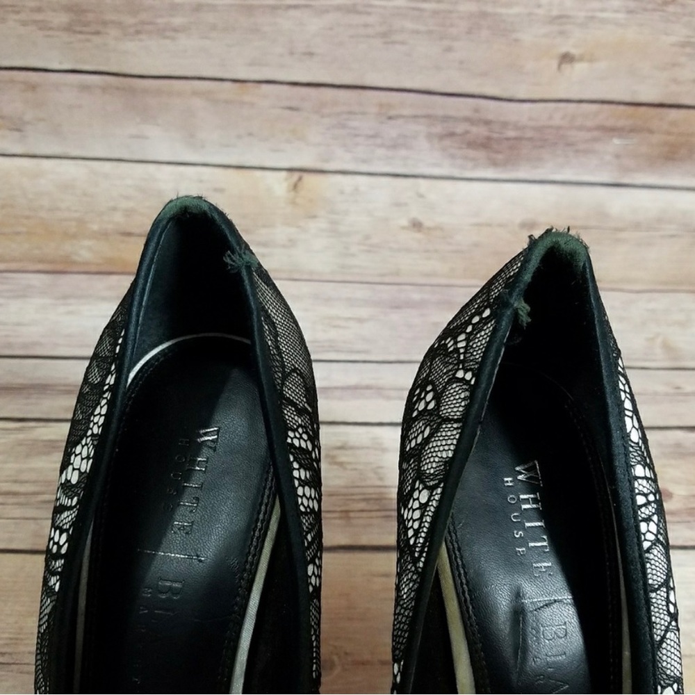 WHBM 8.5 Black White Lace Heels Pumps Shoes